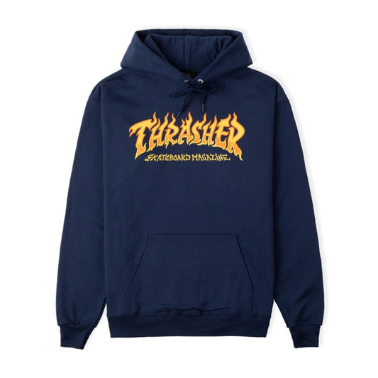 Thrasher "Fire Logo Hoodie" - Blå str. XL