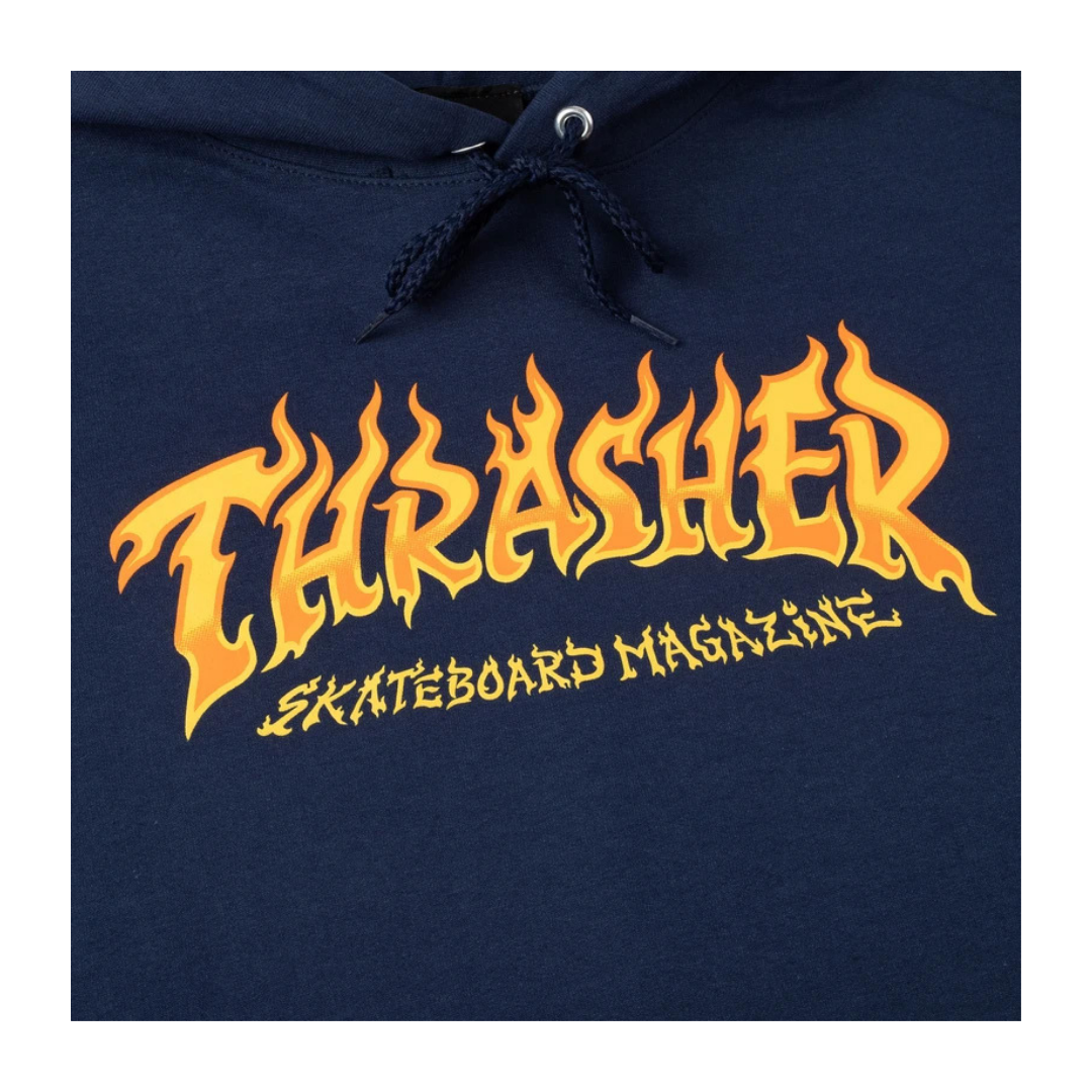 Thrasher "Fire Logo Hoodie" - Blå str. XL