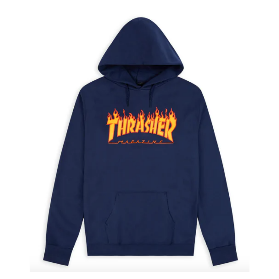 Thrasher "Flame Hood" Hoodie - Blå str. L