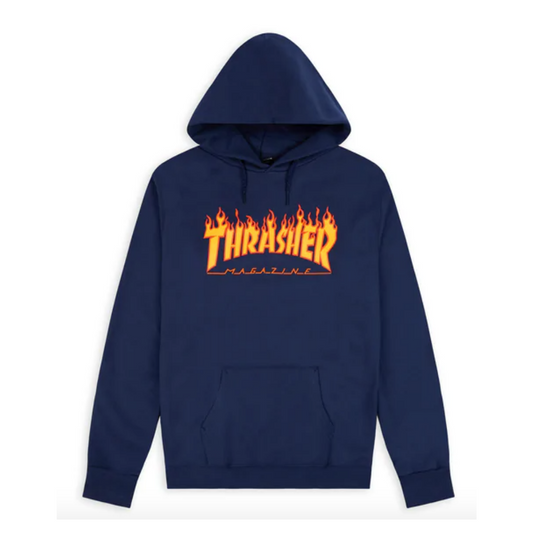 Thrasher "Flame Hood" Hoodie - Blå str. L