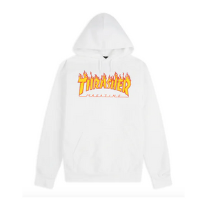 Thrasher "Flame Hood" hvid hoodie